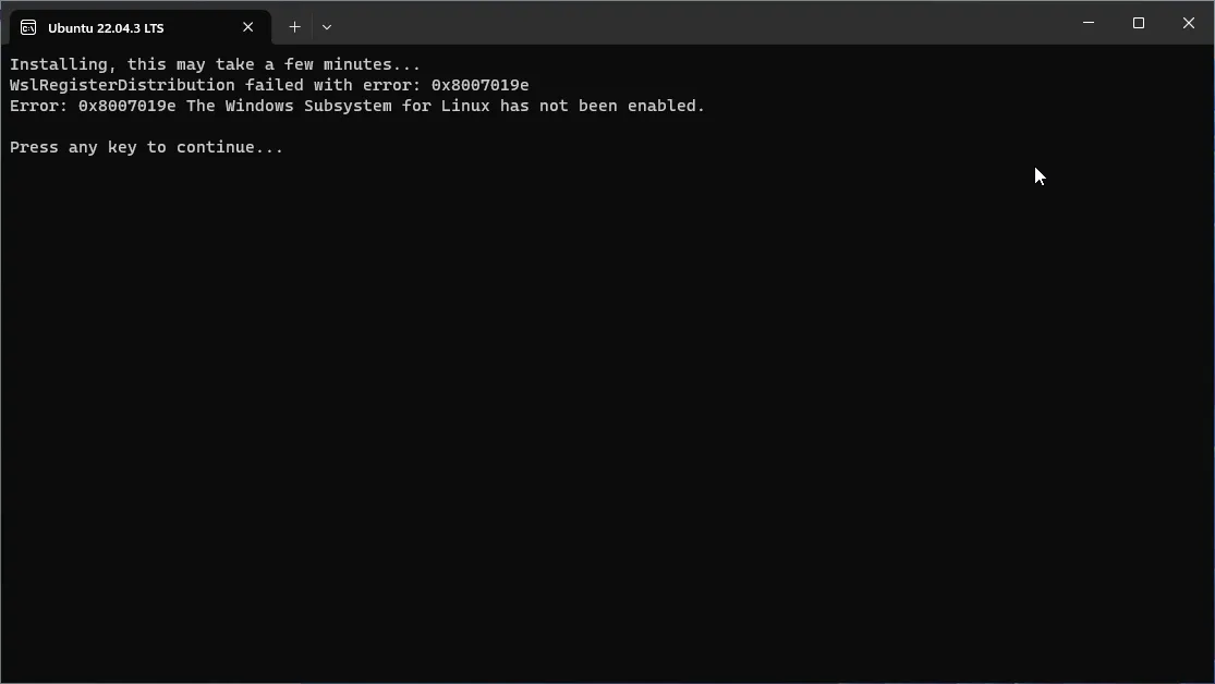 Error message because WSL is not enabled
