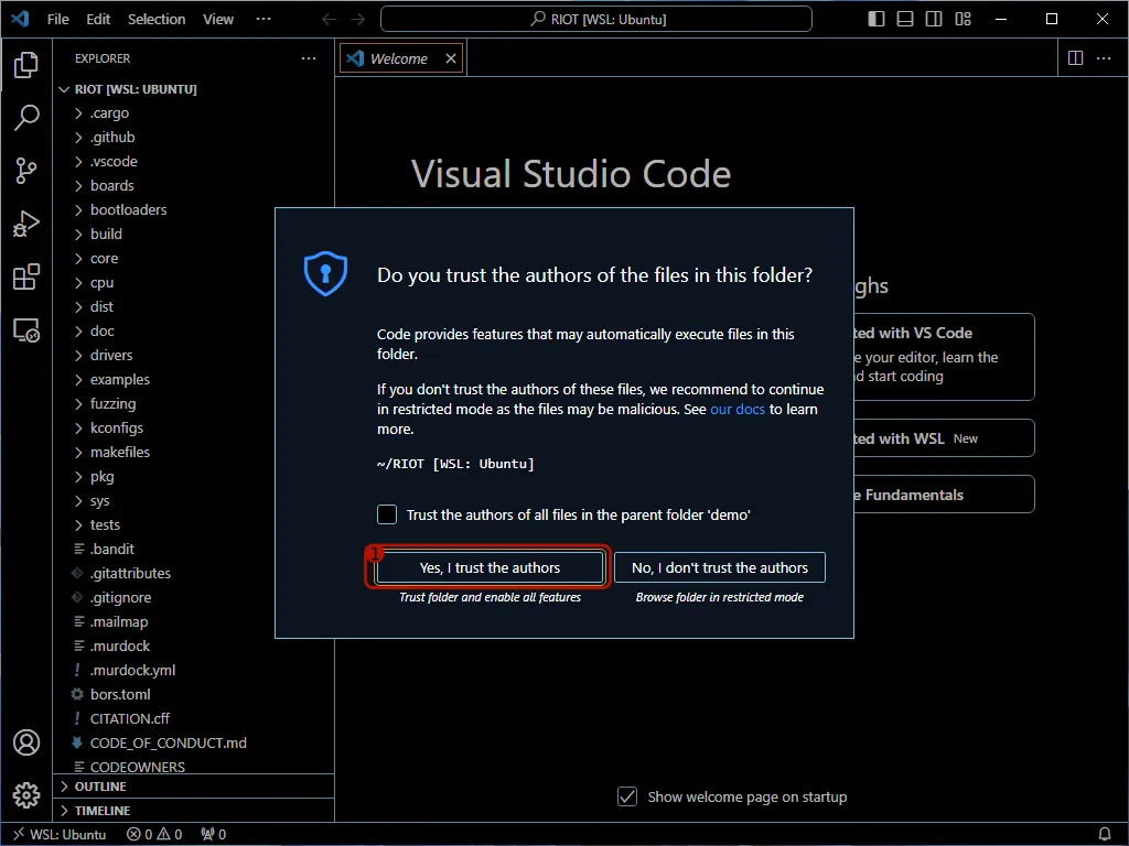 VS Code opened via shell